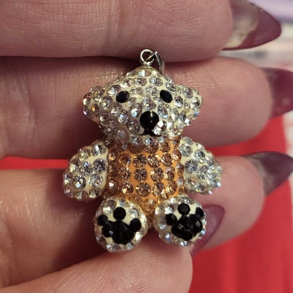 Austrian Crystal Teddy Bear Sterling Silver Pendant - Picture 1 of 6